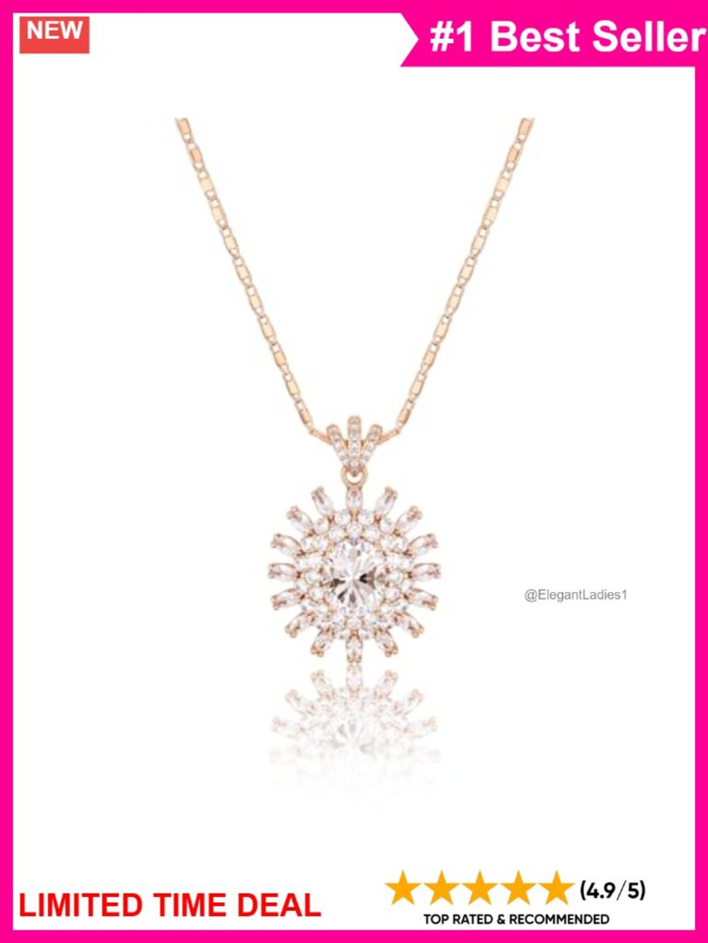 18K Gold Plated Zirconia Sunflower Pendant Necklace 18in